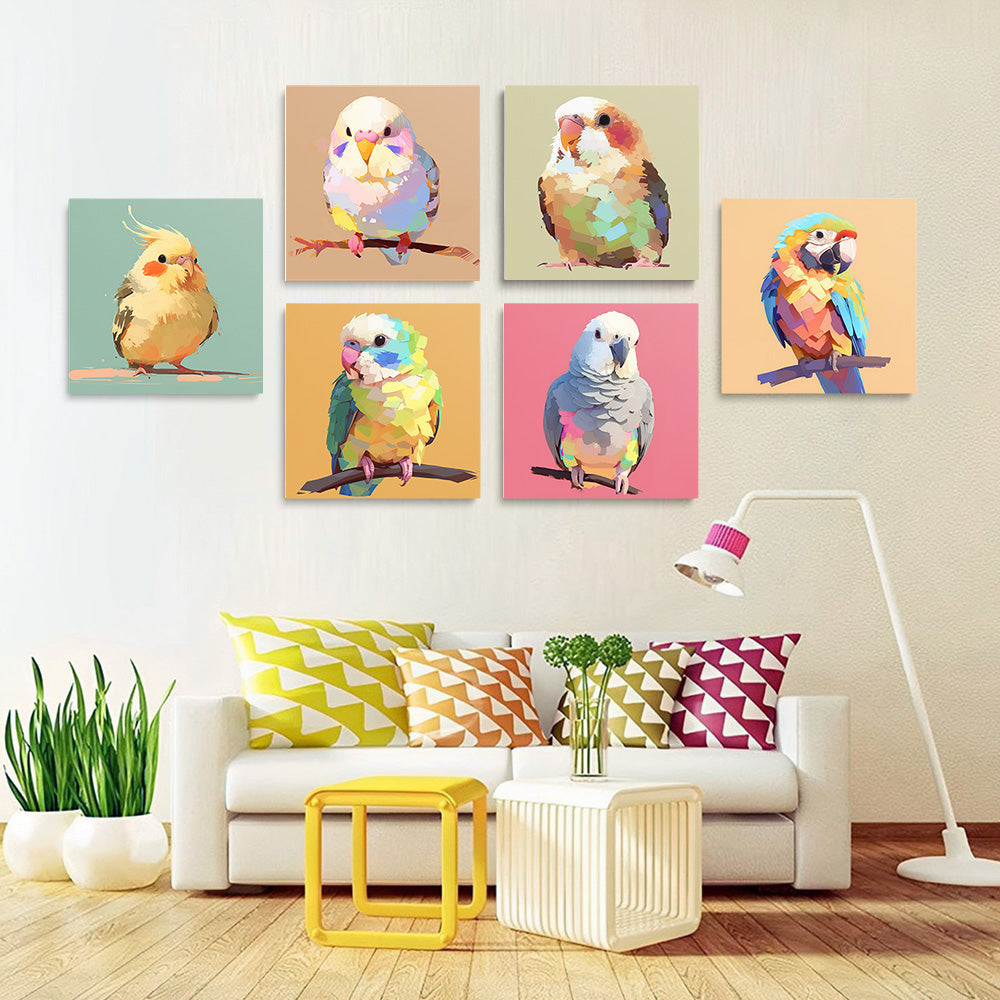 Oiseaux Colorés Mignons 6 Mini Peintures par Numéros