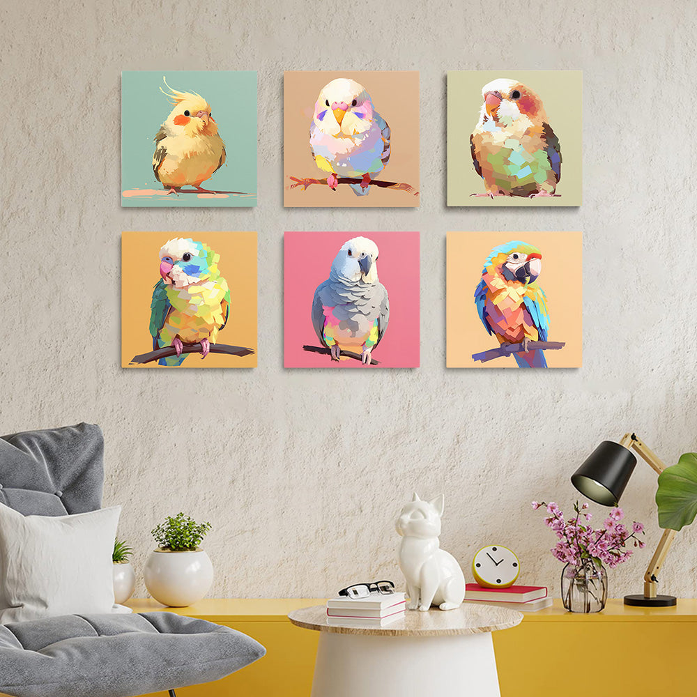 Oiseaux Colorés Mignons 6 Mini Peintures par Numéros