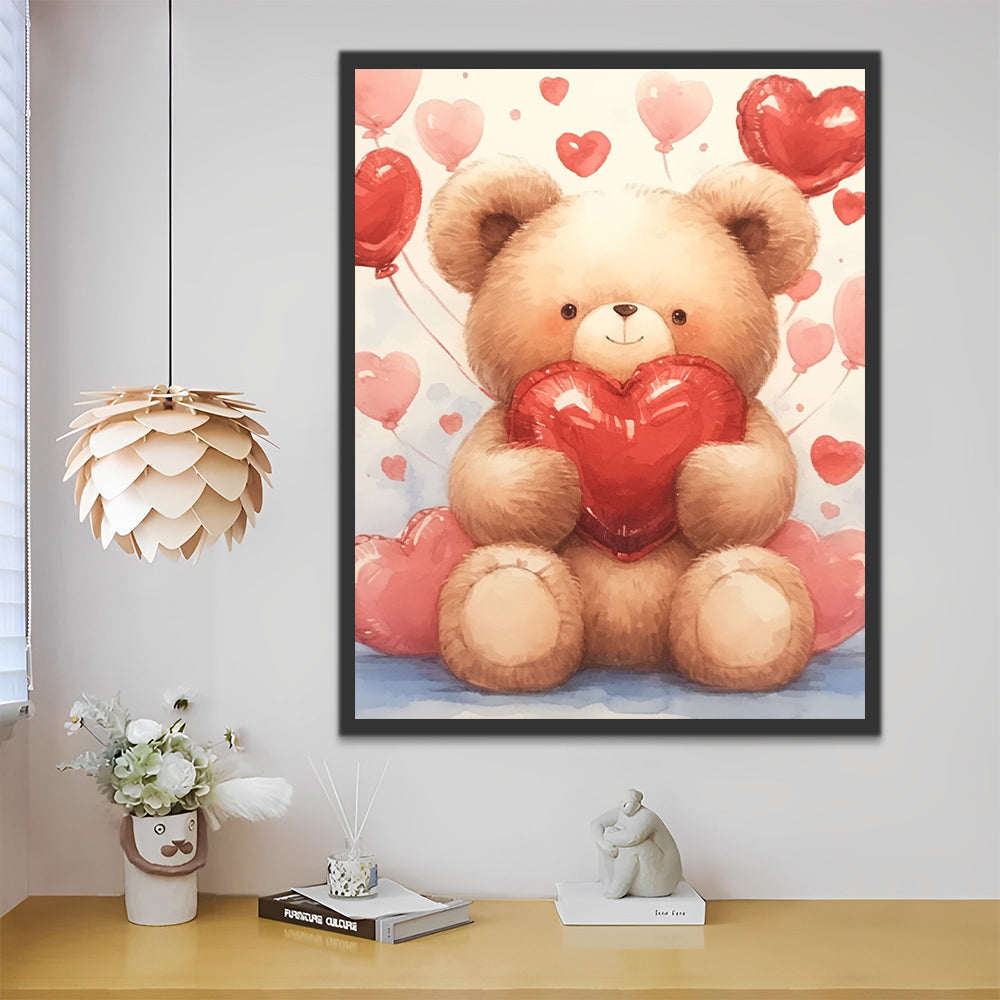 Ours adorable avec coeur Peinture par Numéros
