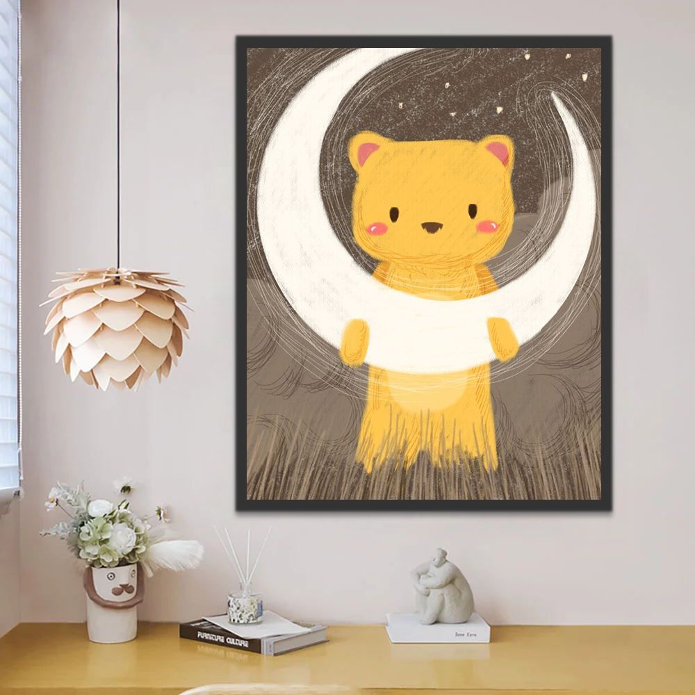 Ours Cartoon et la Lune Peinture par Numéros