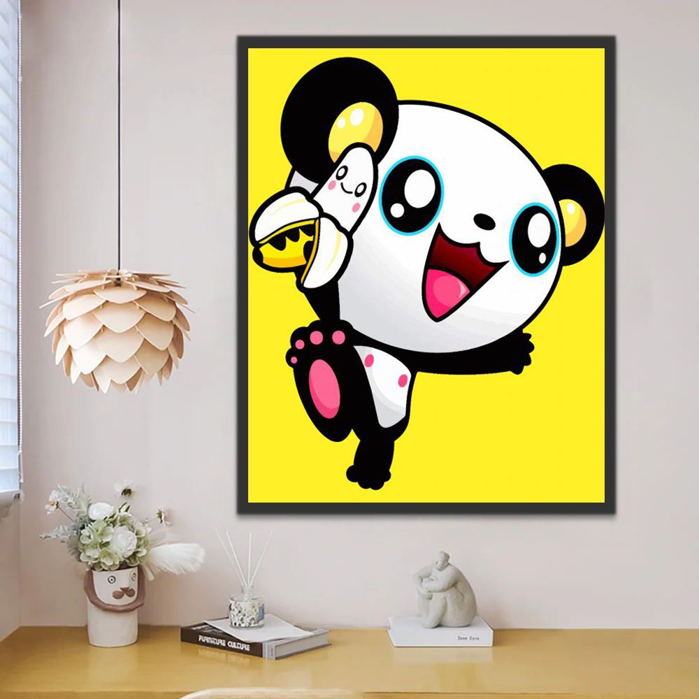 Panda Mangeant du Banane Cartoon Peinture par Numéros