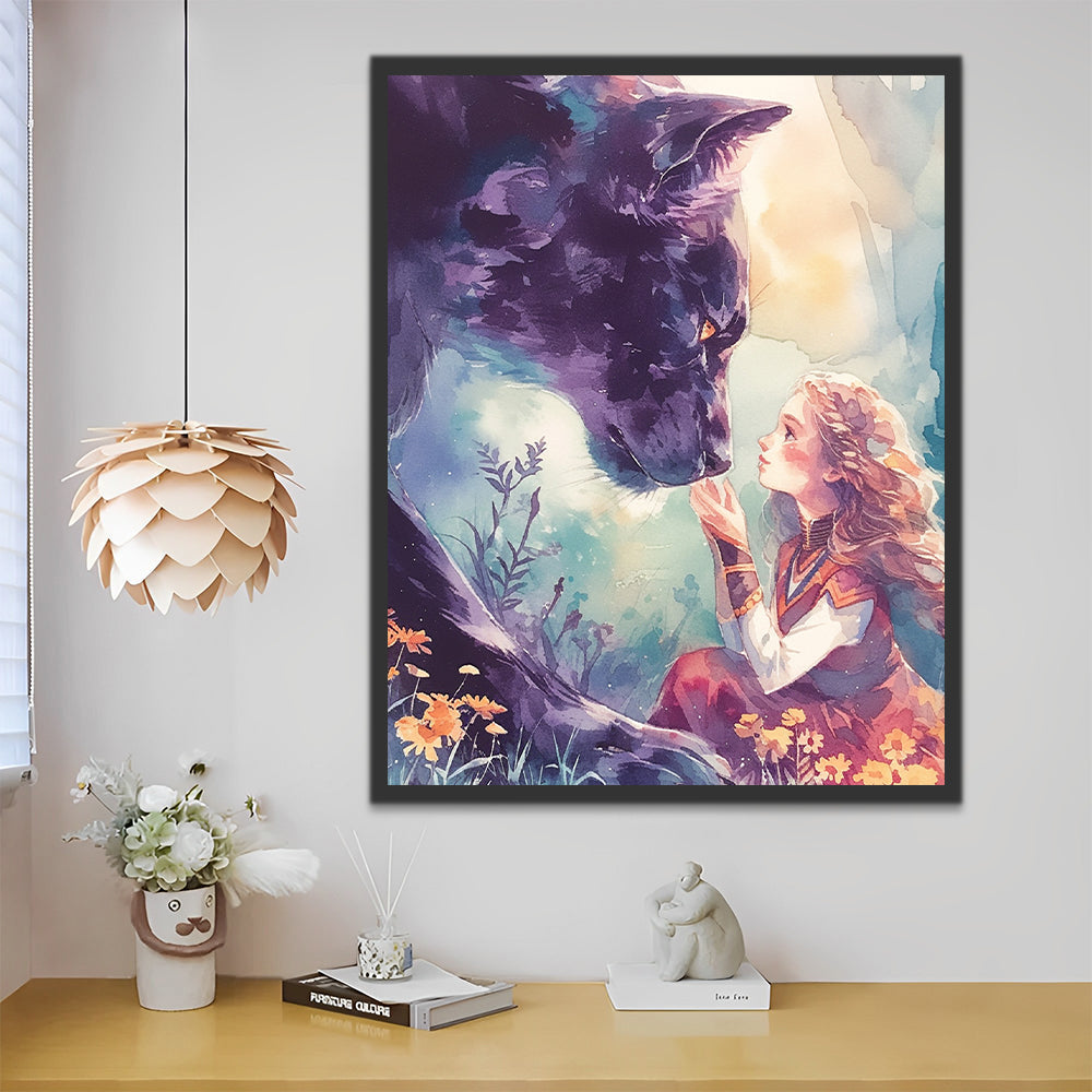 Panthère noire et fille Peinture par Numéros