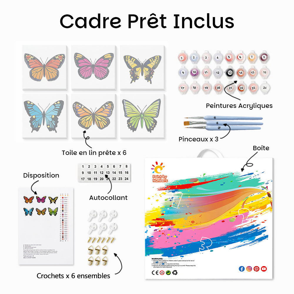 Papillons Colorés 6 Mini Peintures par Numéros