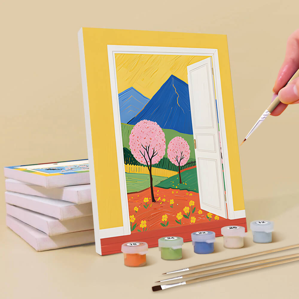Paysage d'Automne à la Fenêtre 6 Mini Peintures par Numéros