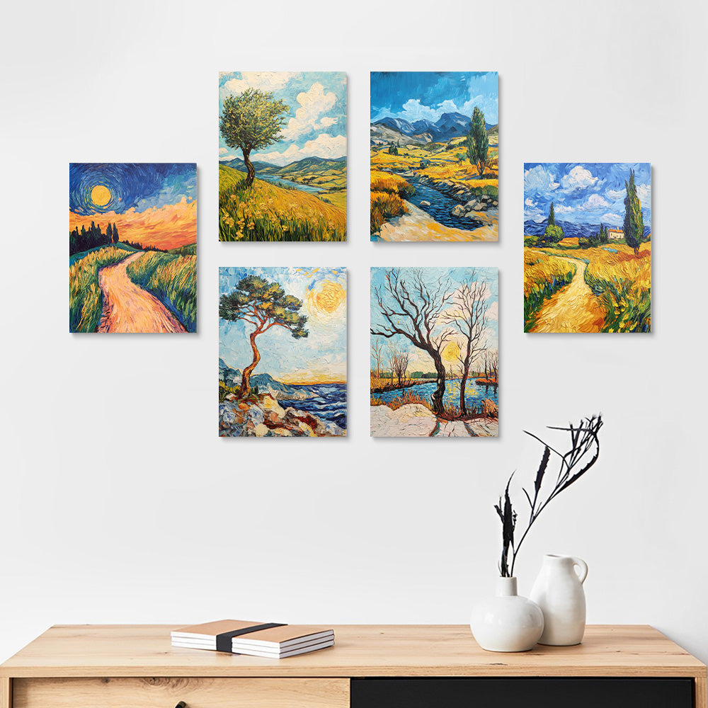 Paysage Naturel dans le Style de Van Gogh 6 Mini Peintures par Numéros