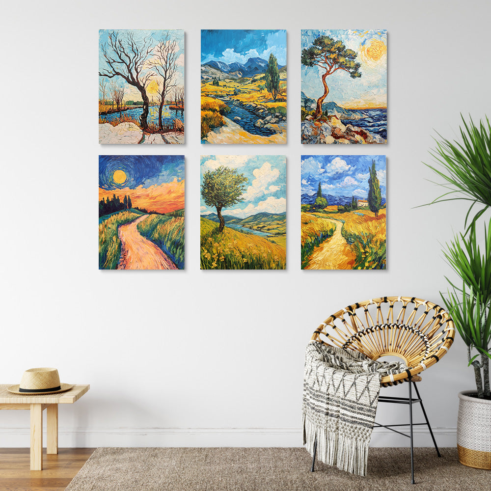 Paysage Naturel dans le Style de Van Gogh 6 Mini Peintures par Numéros