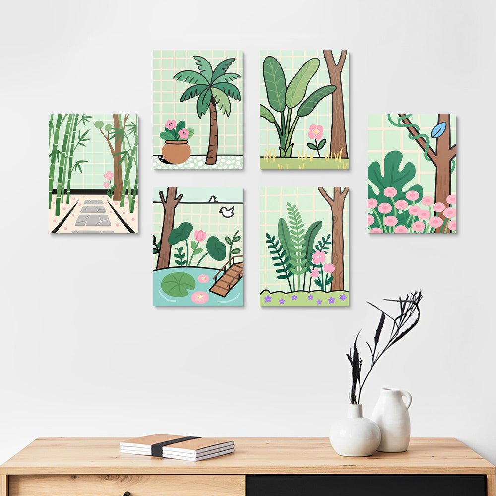 Paysage Printanier Verdoyant 6 Mini Peintures par Numéros