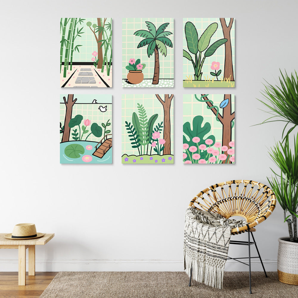 Paysage Printanier Verdoyant 6 Mini Peintures par Numéros