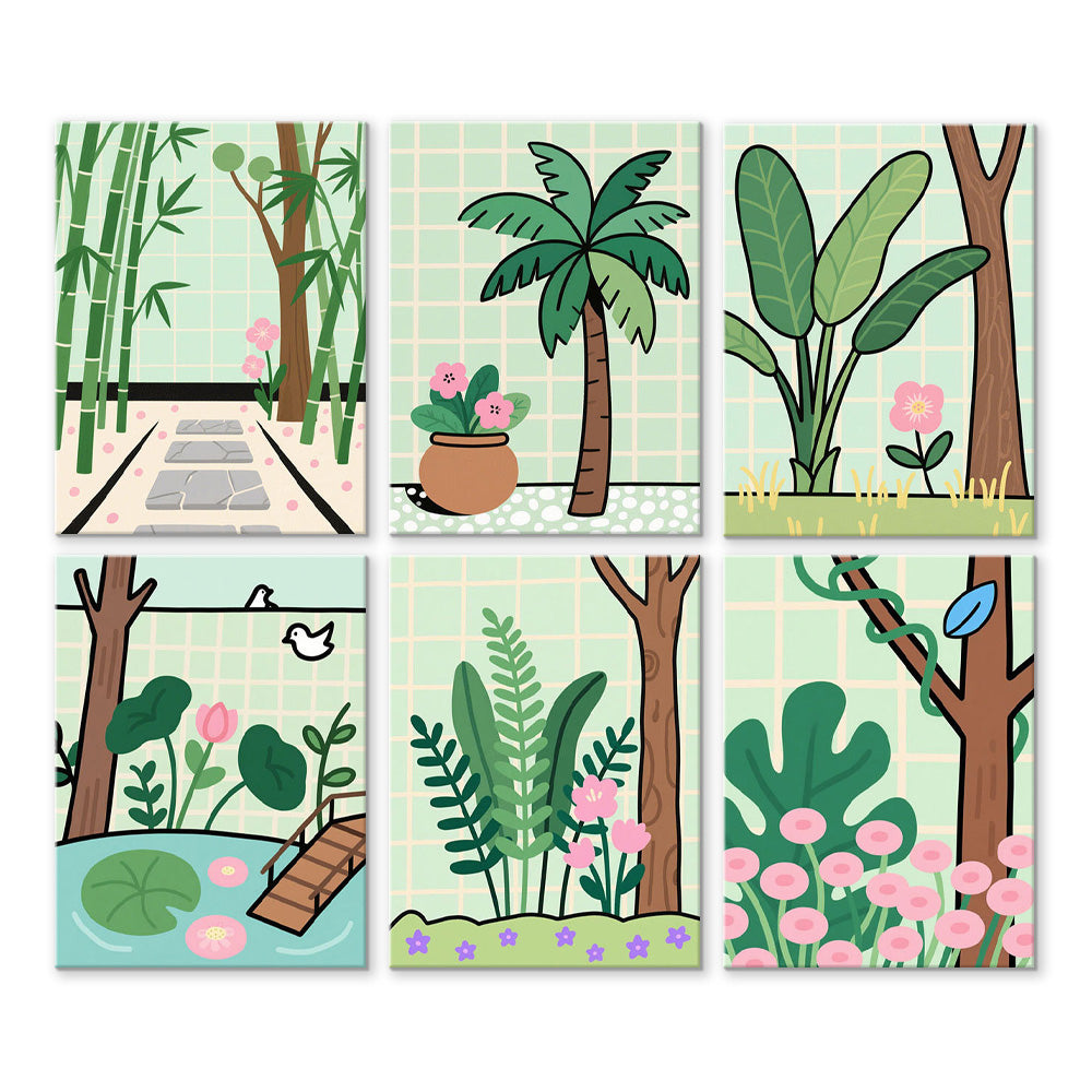 Paysage Printanier Verdoyant 6 Mini Peintures par Numéros