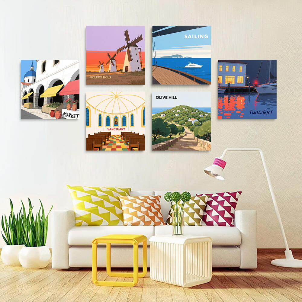 Paysages de Diverses Villes 6 Mini Peintures par Numéros