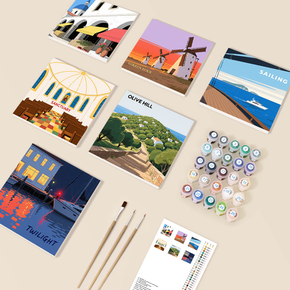 Paysages de Diverses Villes 6 Mini Peintures par Numéros