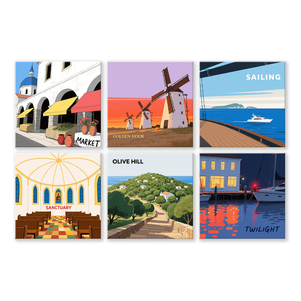 Paysages de Diverses Villes 6 Mini Peintures par Numéros