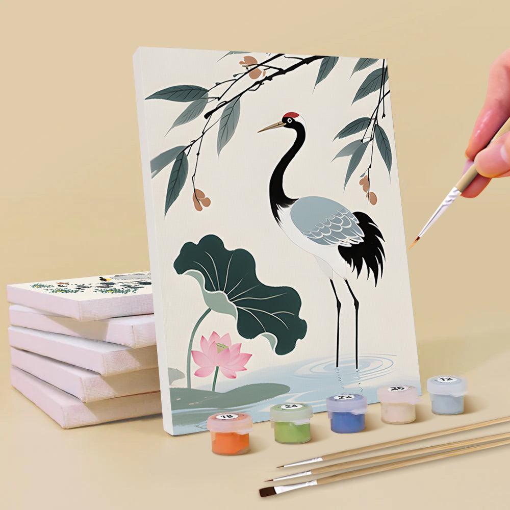 Peinture à l'Encre de Grues et Bambou 6 Mini Peintures par Numéros