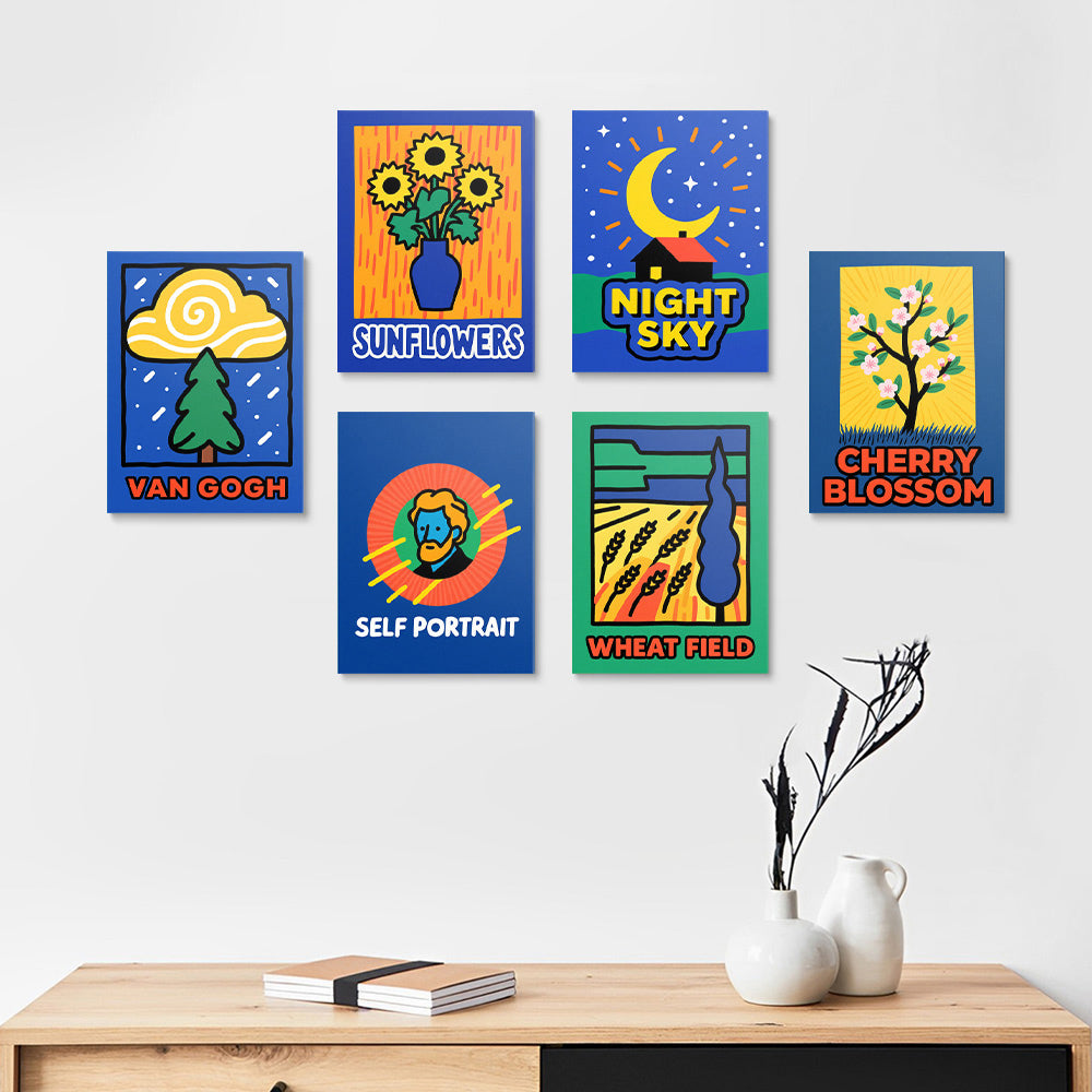 Peintures Bleues de Van Gogh 6 Mini Peintures par Numéros