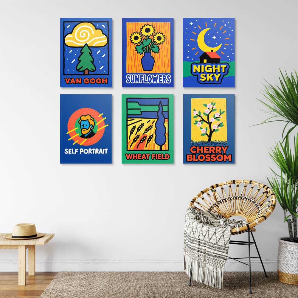 Peintures Bleues de Van Gogh 6 Mini Peintures par Numéros