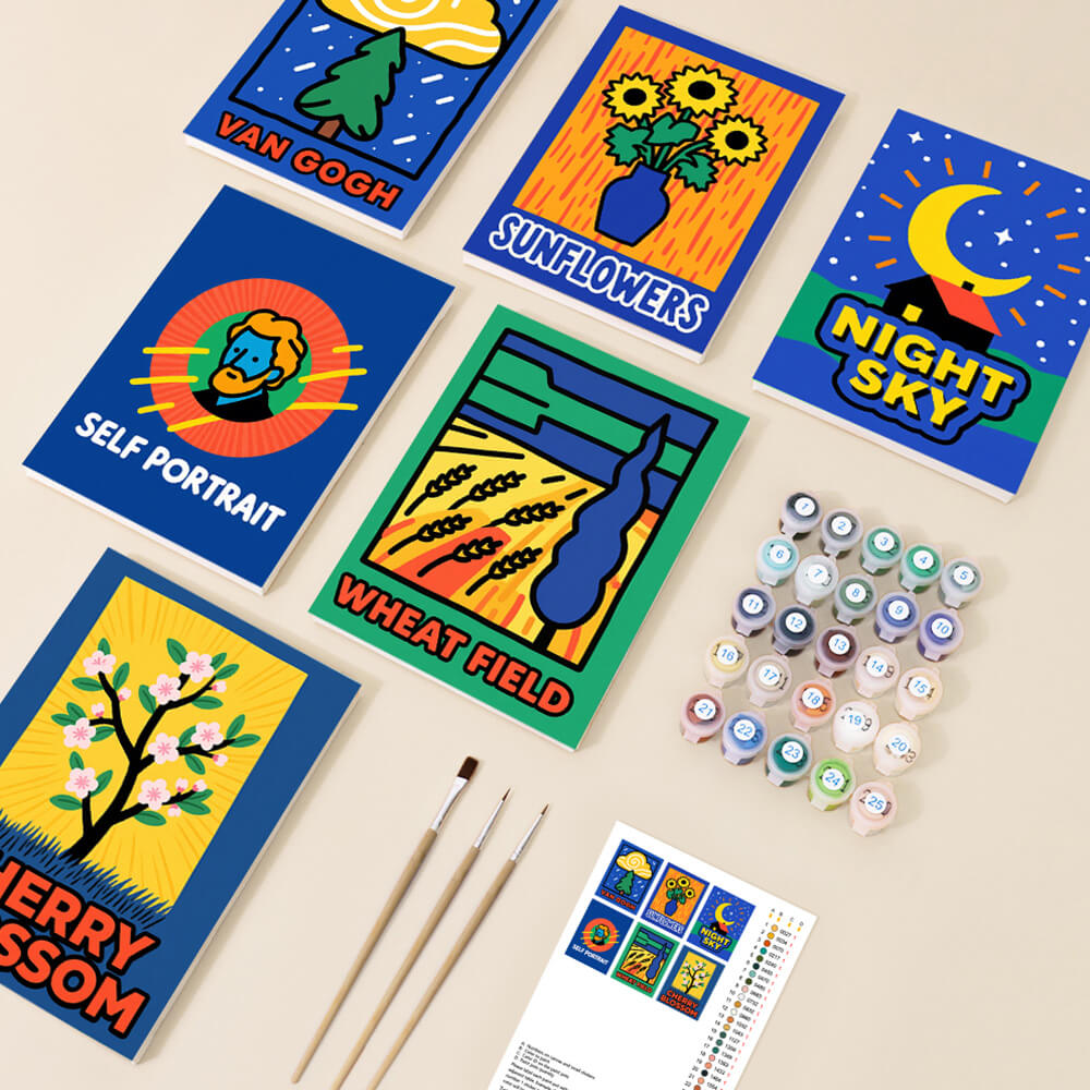 Peintures Bleues de Van Gogh 6 Mini Peintures par Numéros