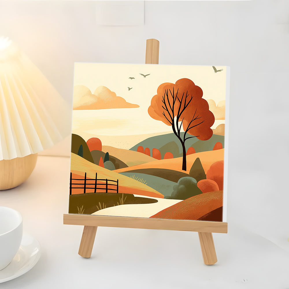Pente et Rivière en automne Mini Peinture par Numéros