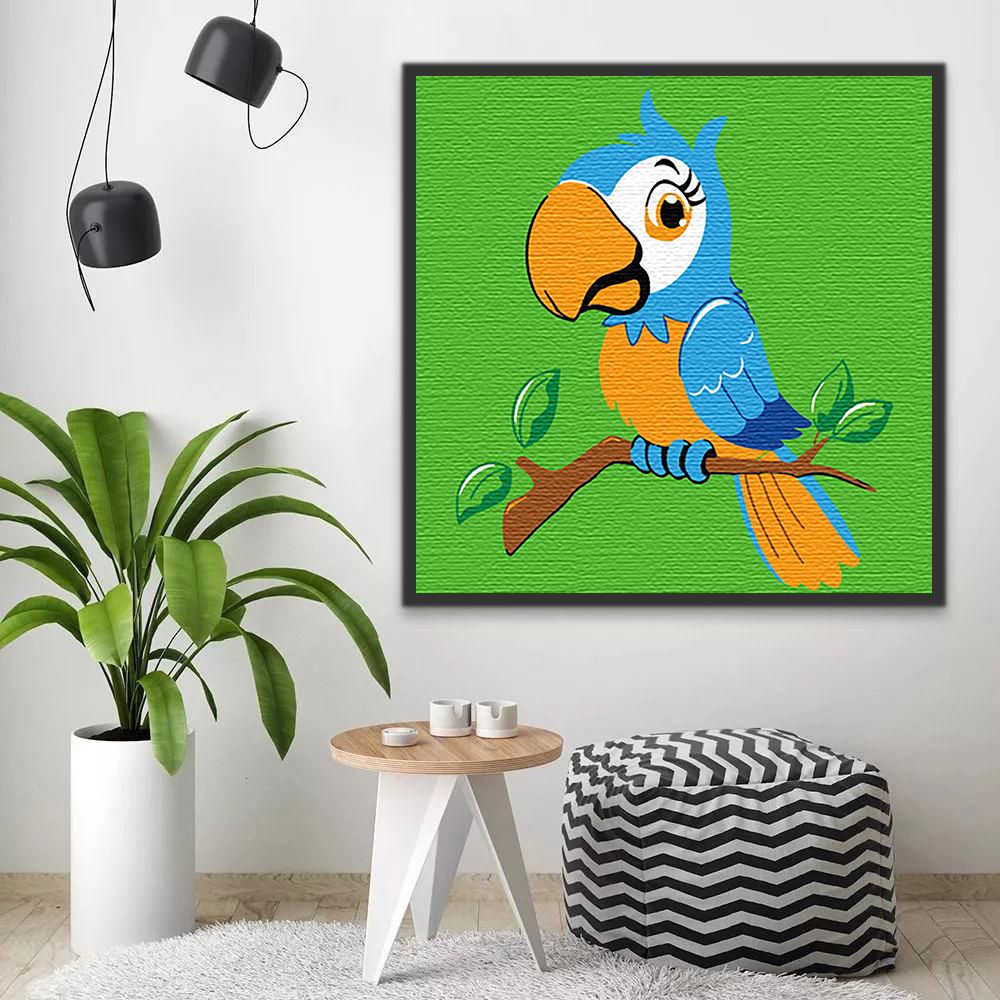 Perroquet Bleu Cartoon d'Enfants Peinture par Numéros