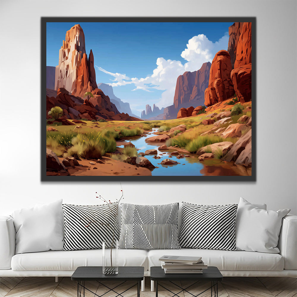 Petit Ruisseau dans les Montagnes Arides Peinture par Numéros