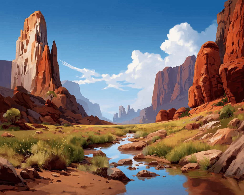 Petit Ruisseau dans les Montagnes Arides Peinture par Numéros