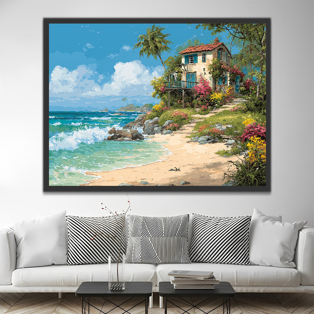 Petite Maison au Bord de la Mer Peinture par Numéros