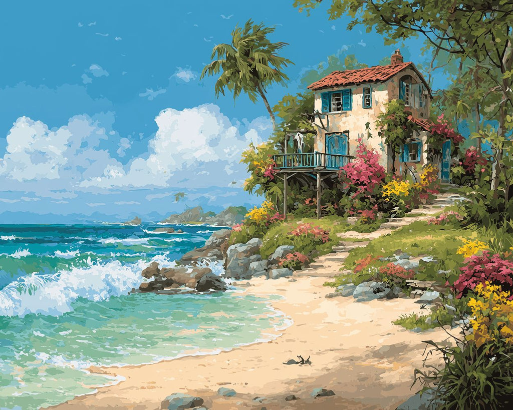 Petite Maison au Bord de la Mer Peinture par Numéros
