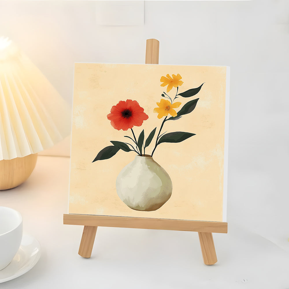 Petites Fleurs Dans un Vase en Porcelaine Blanche Mini Peinture par Numéros
