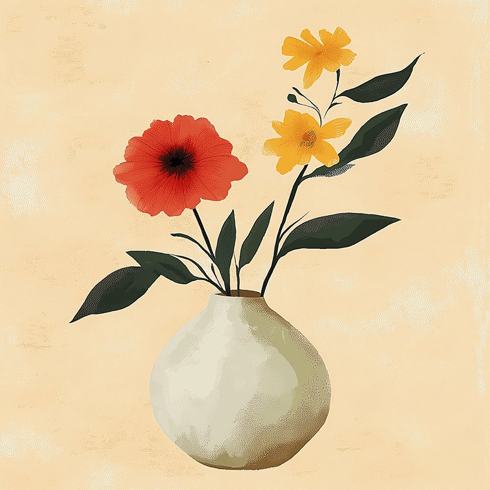 Petites Fleurs Dans un Vase en Porcelaine Blanche Mini Peinture par Numéros