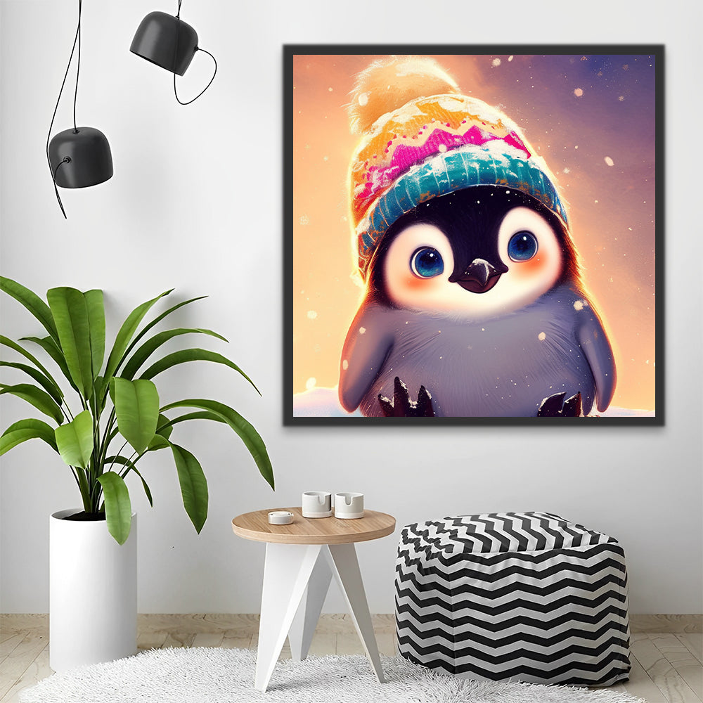 Petits pingouins avec un chapeau en velours côtelé Peinture par Numéros