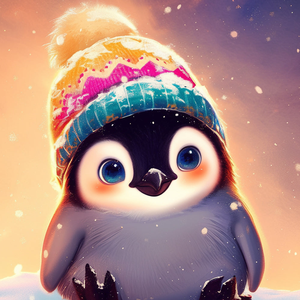 Petits pingouins avec un chapeau en velours côtelé Peinture par Numéros