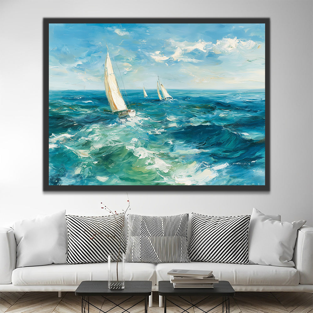 Petits Voiliers Blancs sur la Mer Peinture par Numéros
