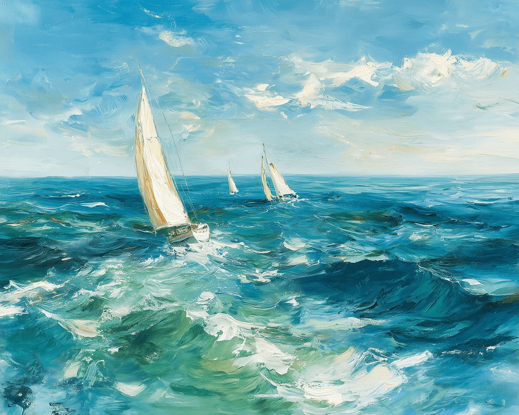 Petits Voiliers Blancs sur la Mer Peinture par Numéros