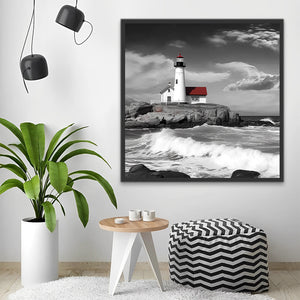 Peinture Par Numéros Phare Et Fleurs - Toile 40x50 Cm - Kit Complet Adulte - Loisir Créatif Calme