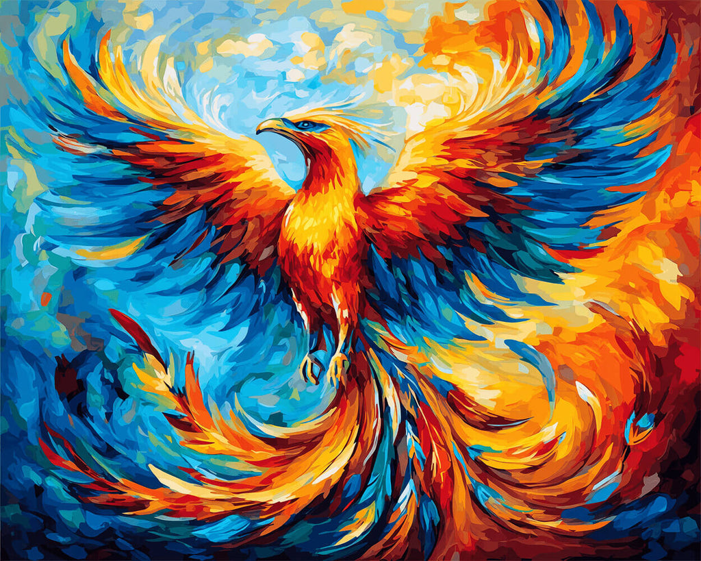 Phénix Bleu et de Feu Peinture par Numéros