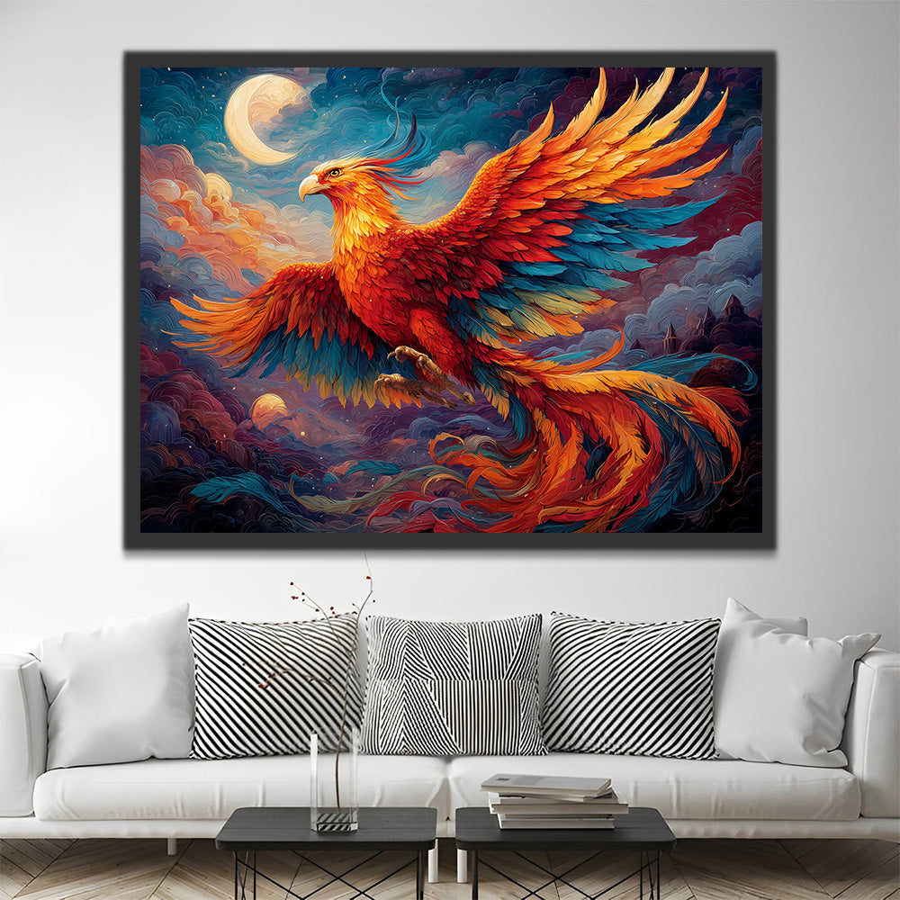 Phénix de Feu Volant à Travers les Nuages Colorés Peinture par Numéros