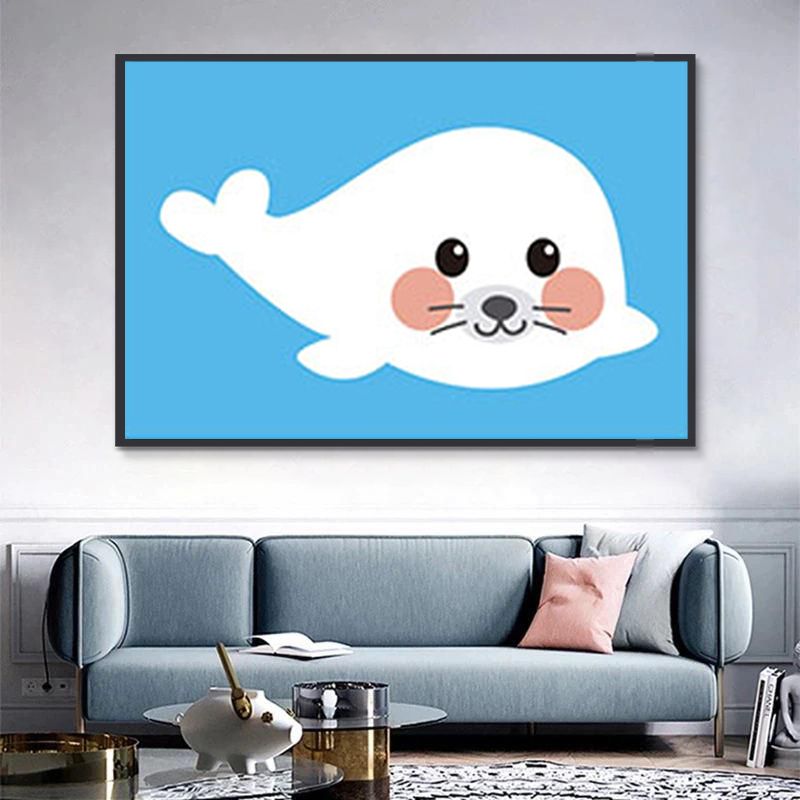 Phoque Blanc Cartoon Enfants Peinture par Numéros