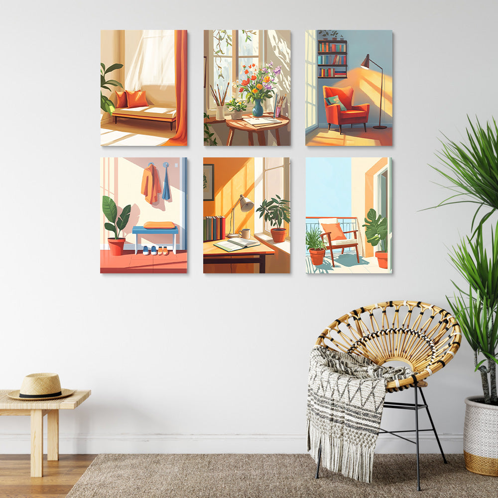 Pièces avec Fenêtres 6 Mini Peintures par Numéros