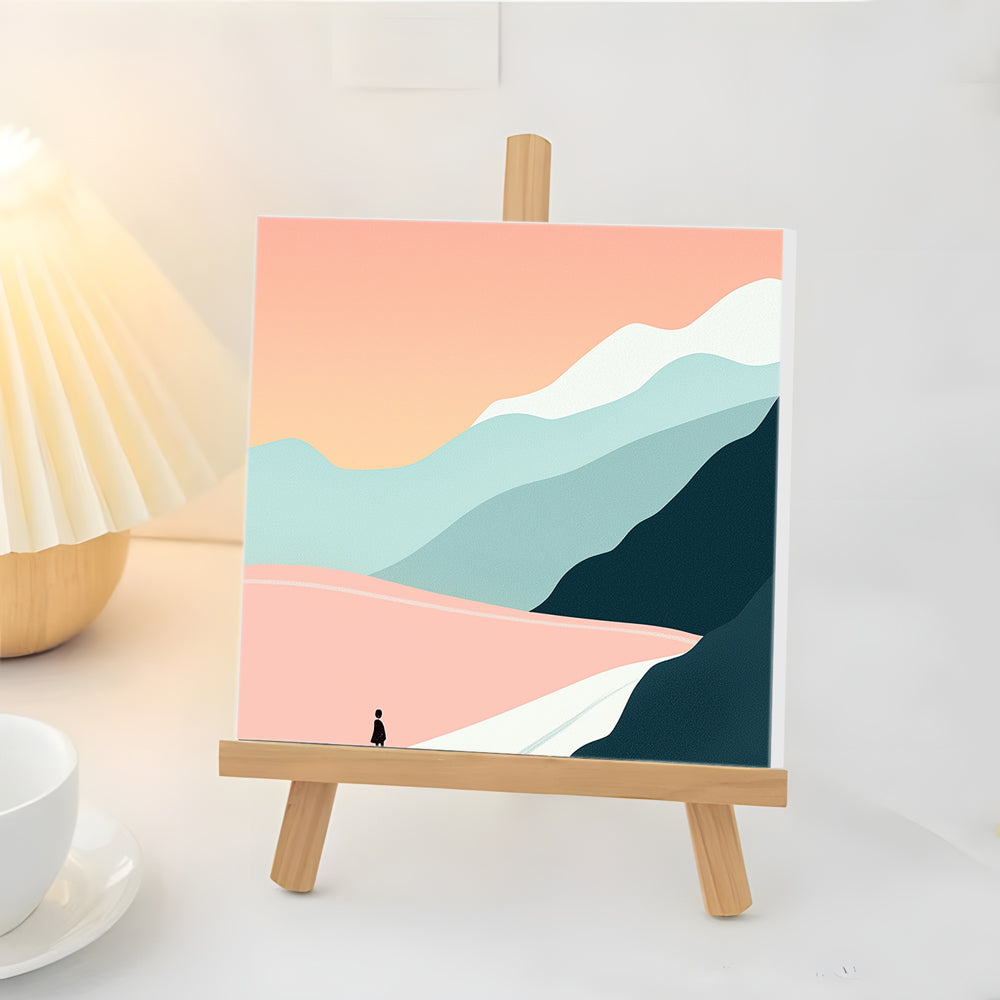 Piéton au Pied de la Montagne Mini Peinture par Numéros