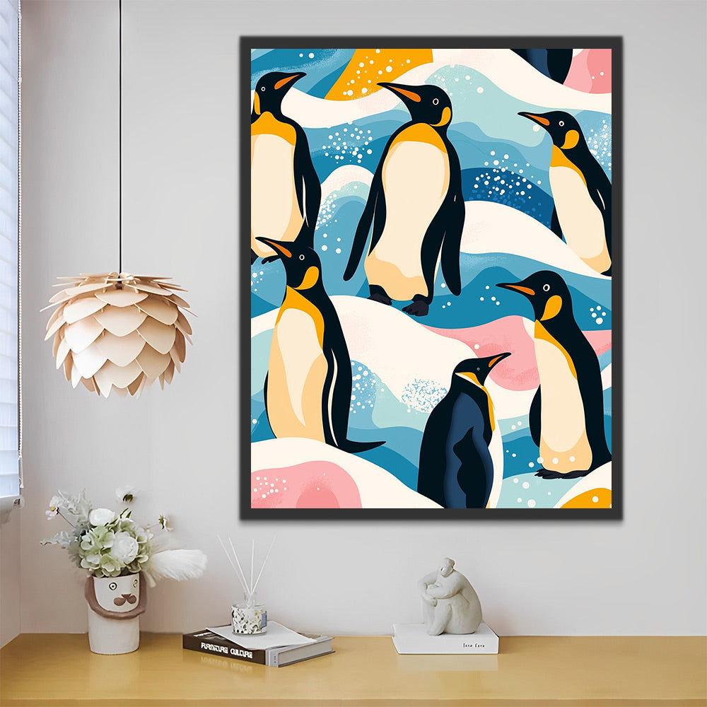 Pingouin de Cartoon sur la Montagne Enneigée Peinture par Numéros