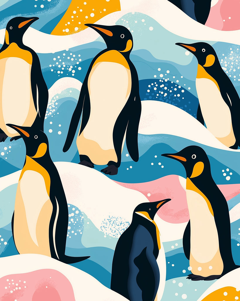 Pingouin de Cartoon sur la Montagne Enneigée Peinture par Numéros