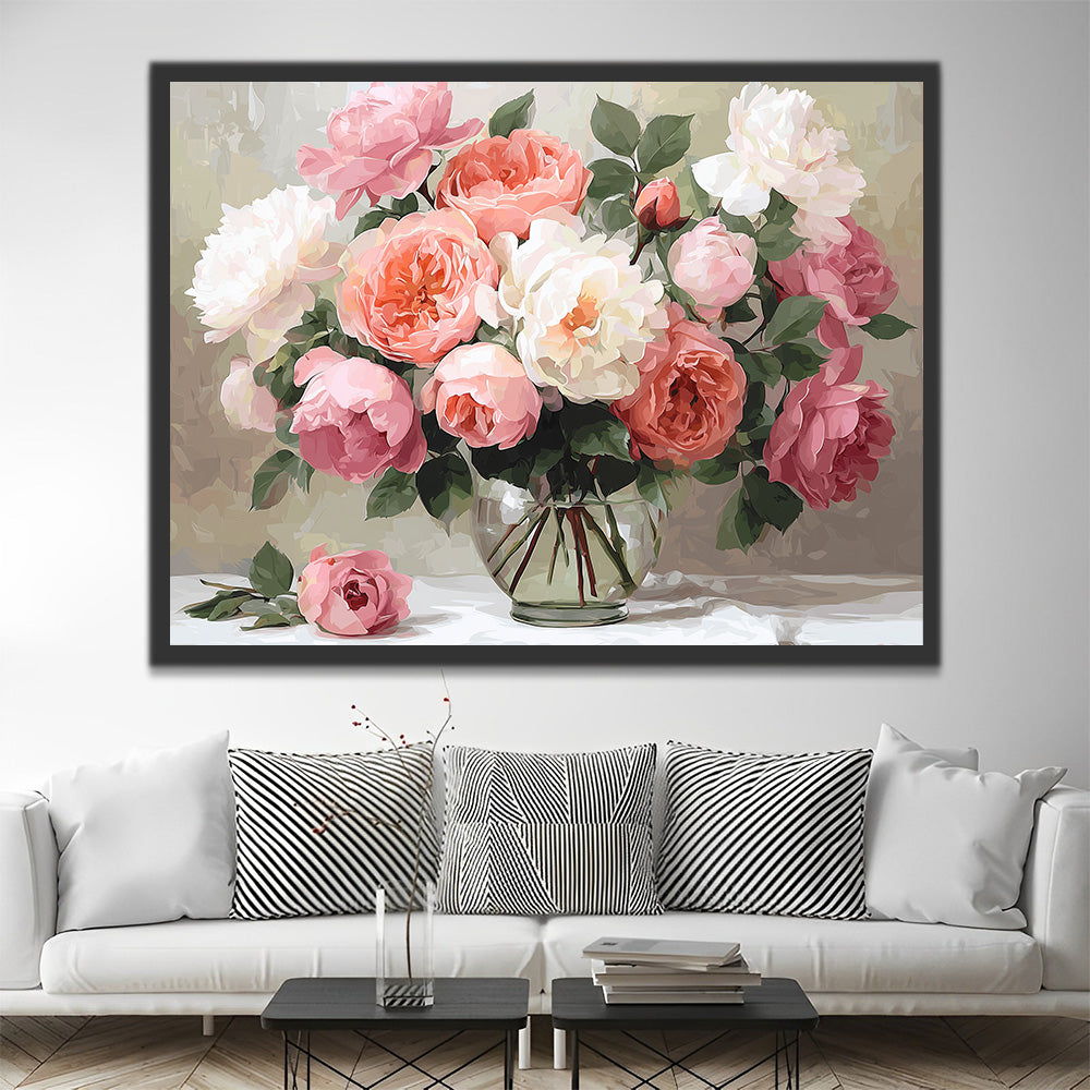 Pivoines Roses et Blanches Peinture par Numéros
