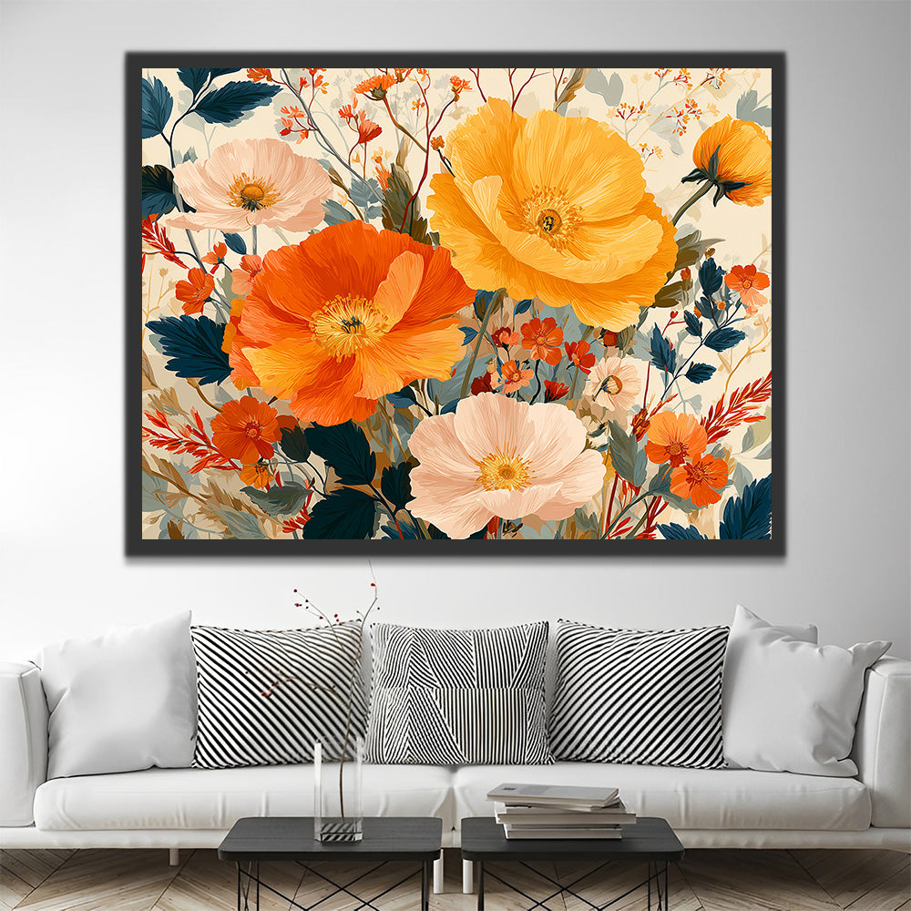 Pivoines Roses et Dorées Peinture par Numéros