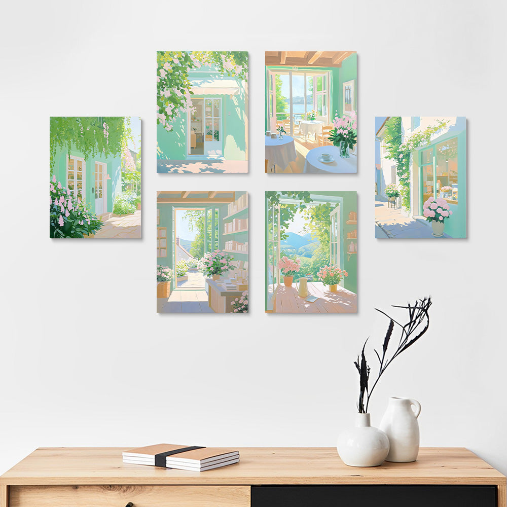 Plantes d'Intérieur Vertes 6 Mini Peintures par Numéros