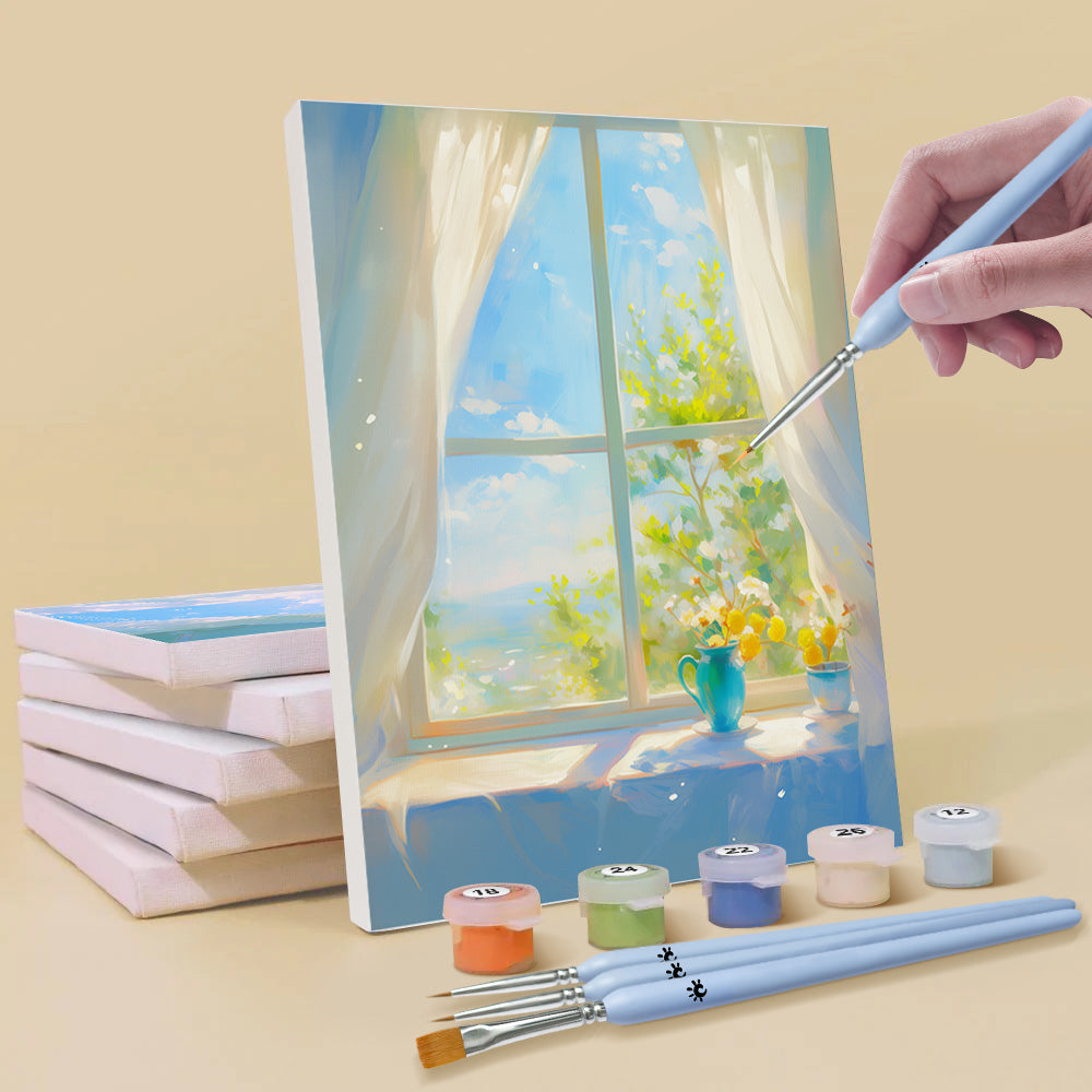 Plantes en Pot sur le Rebord de Fenêtre 6 Mini Peintures par Numéros