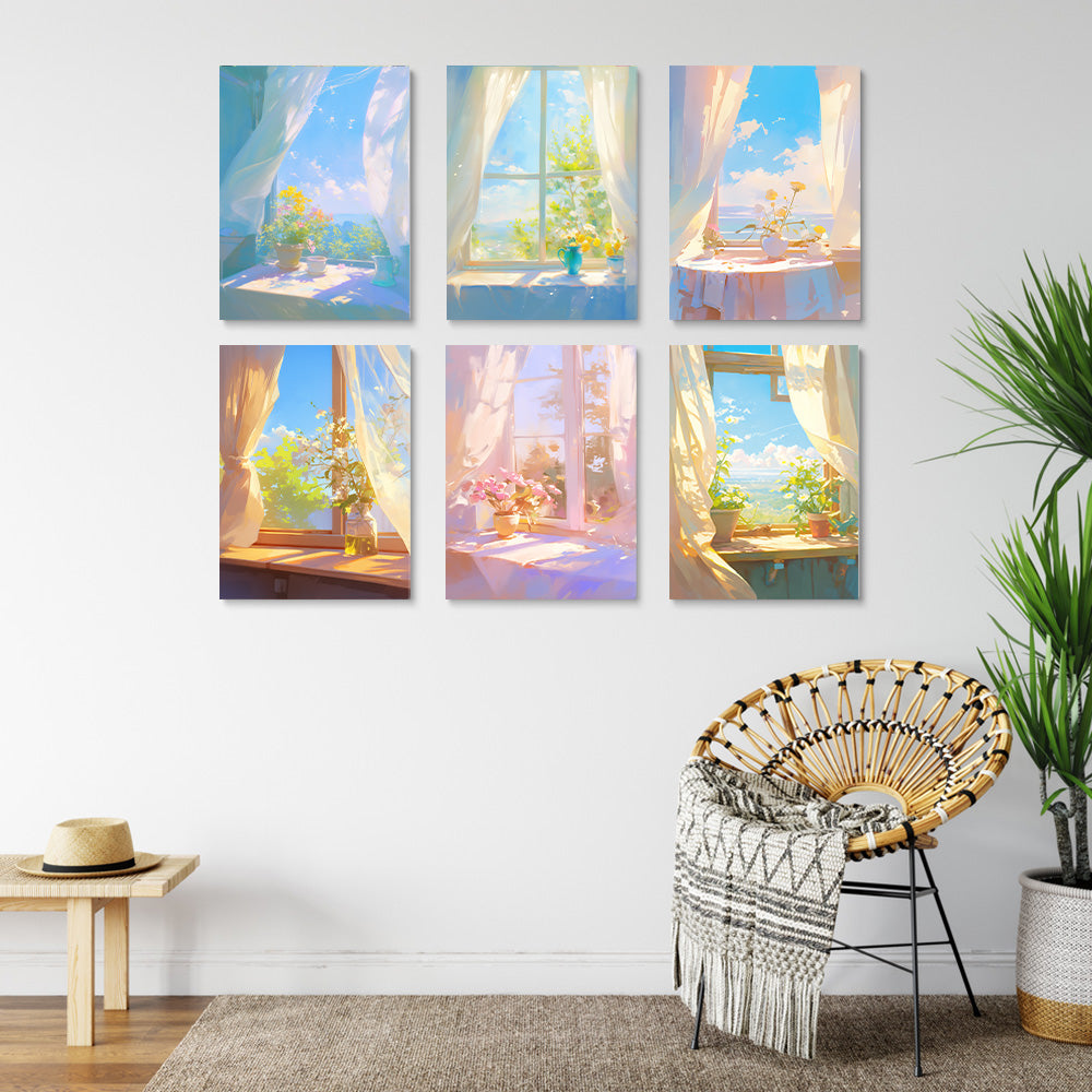 Plantes en Pot sur le Rebord de Fenêtre 6 Mini Peintures par Numéros