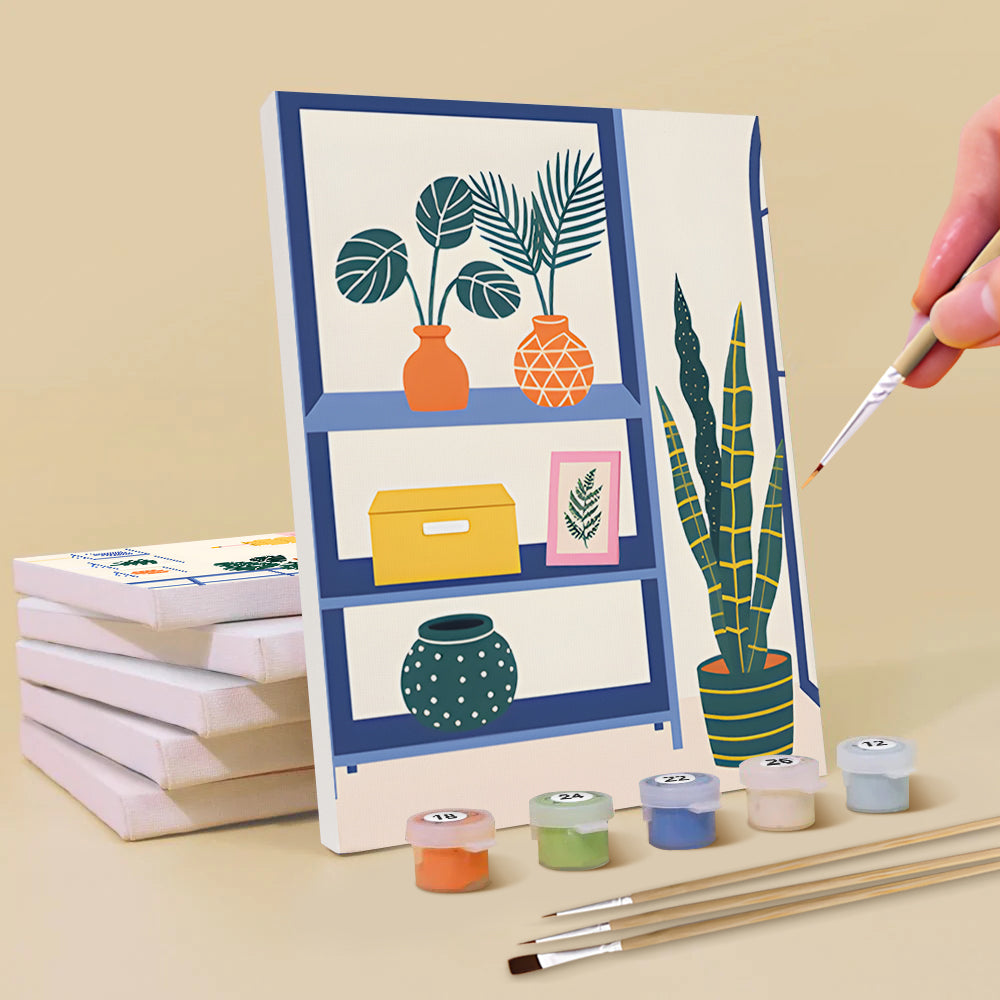 Plantes en Pot Vertes dans la Pièce 6 Mini Peintures par Numéros
