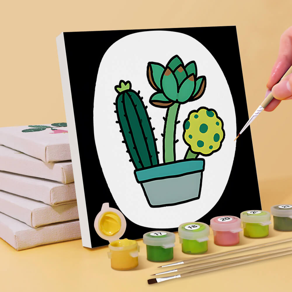 Plantes en Pot Vertes Simples 6 Mini Peintures par Numéros