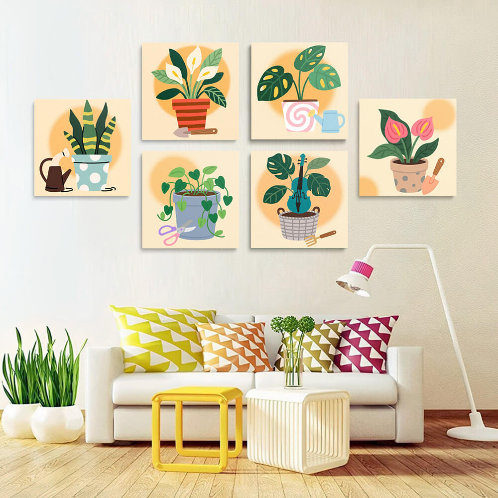 Plantes Tropicales en Pot 6 Mini Peintures par Numéros