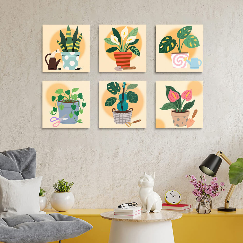 Plantes Tropicales en Pot 6 Mini Peintures par Numéros