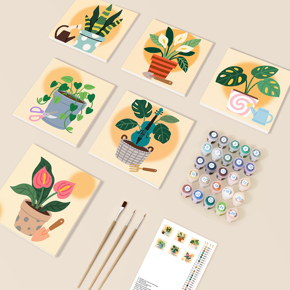 Plantes Tropicales en Pot 6 Mini Peintures par Numéros